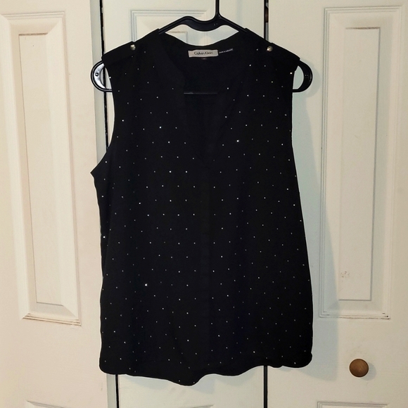 Black sleeveless gold studded Calvin Klein top - Picture 1 of 3